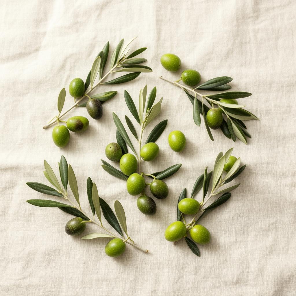 Olive branches on cream linen